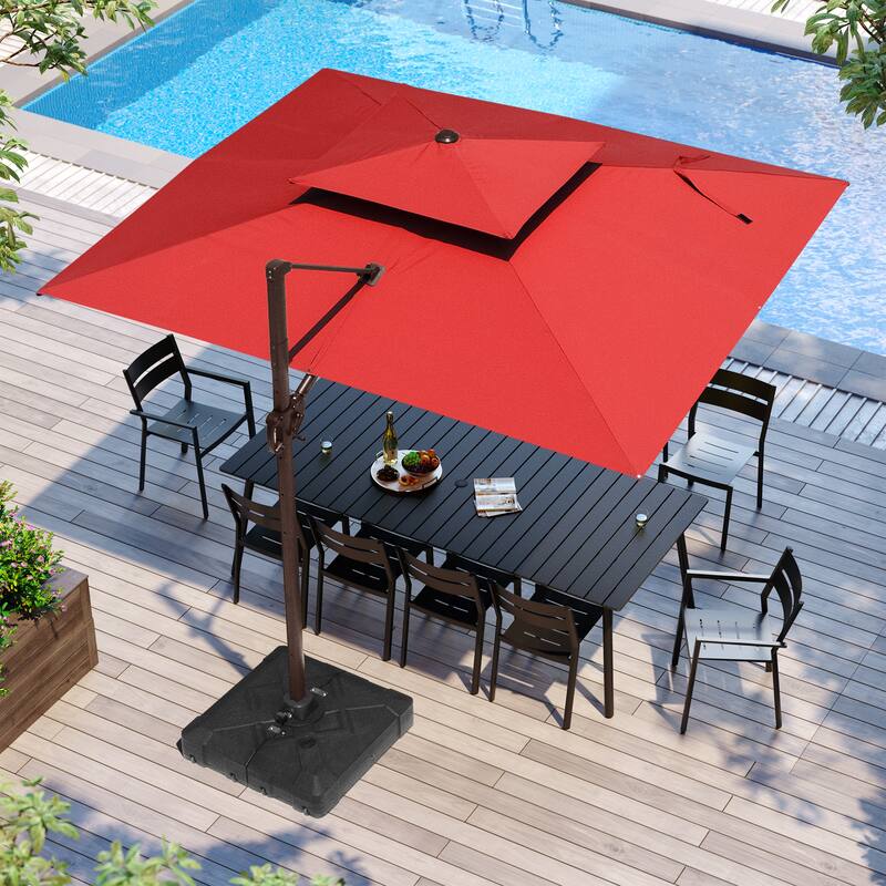 9 x 12 ft Outdoor Shade Parasol Patio Offset Cantilever Umbrella with Weights Base Stand