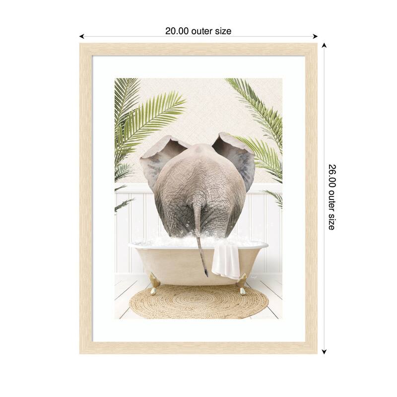 Kate and Laurel Elephant Back in Palm Bathtub by Amy Peterson Framed Wall Art Print