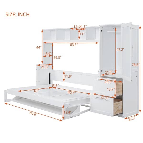 dimension image slide 2 of 6, Full and Queen Murphy Beds Wall Beds with Wardrobes and Drawers