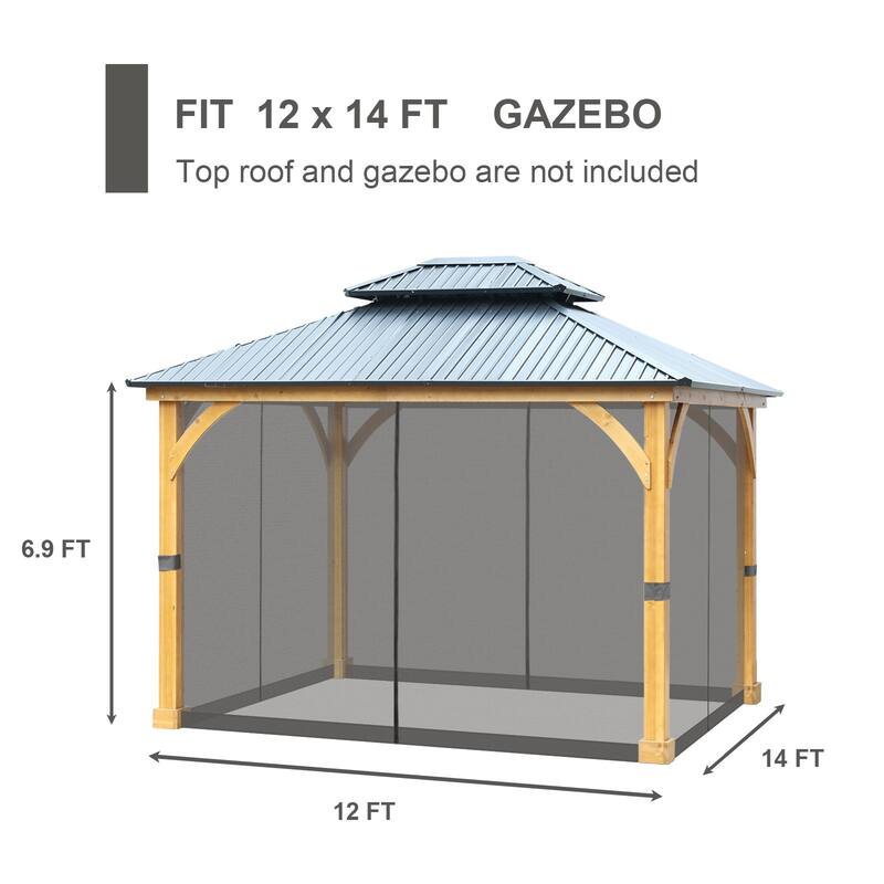 Aoodor Universal 12 x 14 ft. Gazebo Replacement Mosquito Netting Screen 4-Panel Sidewalls (Only Netting)