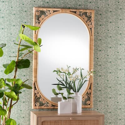 Isley Modern Bohemian Natural Brown Rattan Accent Wall Mirror