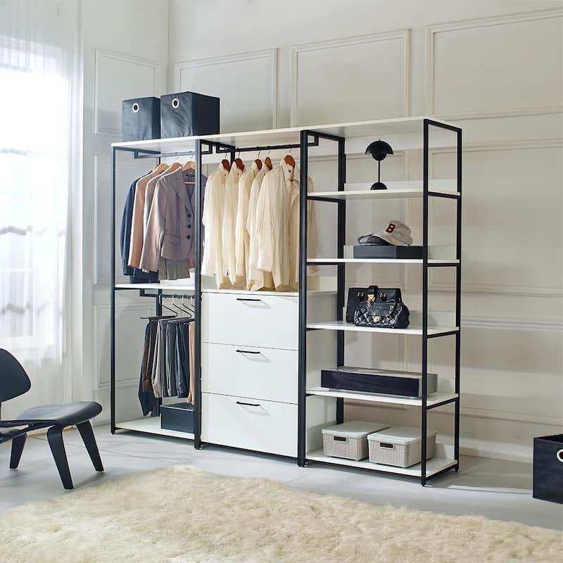 Fiona White Freestanding Walk in Wood Closet System with Metal Frame