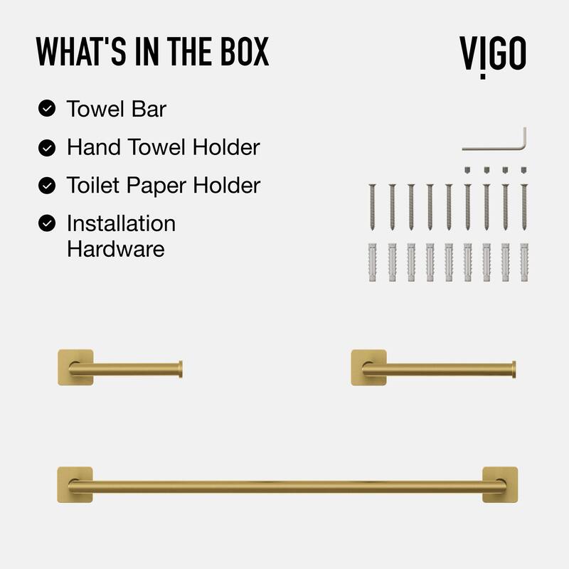 VIGO Satro 3-Piece Bathroom Hardware Accessory Set with 24 in. Towel Bar, Toilet Paper Holder, Hand Towel Holder
