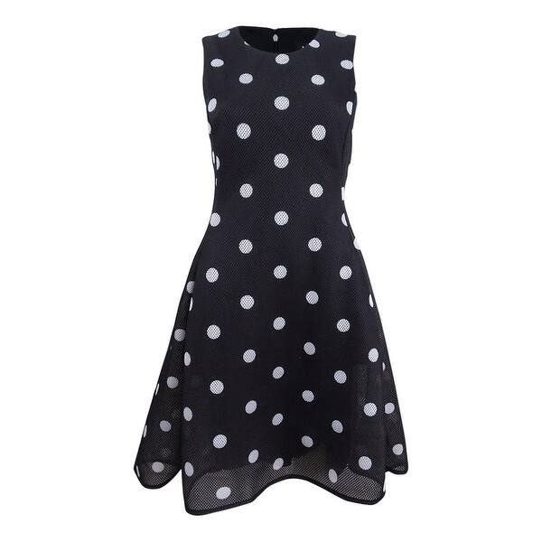 Shop Dkny Women S Polka Dot Scuba Mesh Fit Flare Dress 6 Black