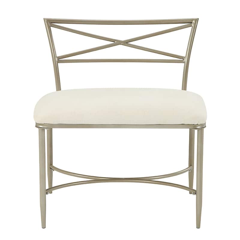 Azalea Park Champagne Gold Upholstered Iron Vanity Bench - Champagne Gold & Creamy White - 24.41 W x 19.29 D x 30.71 H"
