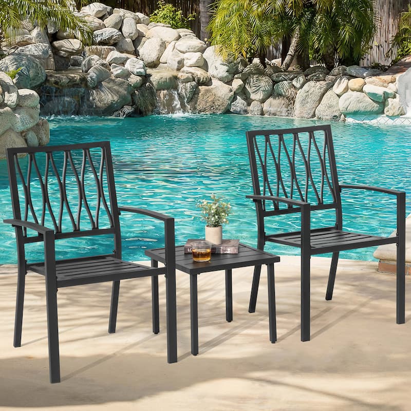 3-Piece Patio Bistro Set, Stackable Design, Powder-Coated Metal Frame