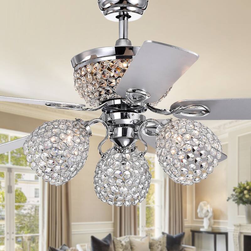 Jasper Silver 52-inch Lighted Crystal Ceiling Fan - 52 W x 22.52 H - Ø 52 x H 22.52