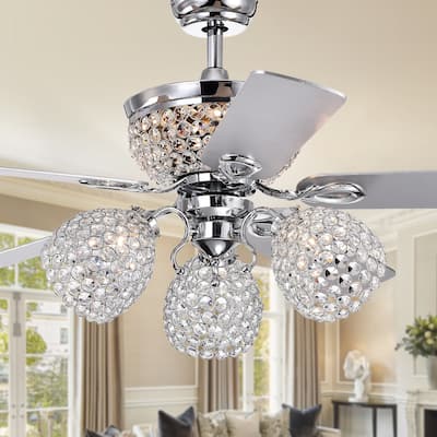 Jasper Silver 52-inch Lighted Crystal Ceiling Fan - 52 W x 22.52 H - Ø 52 x H 22.52