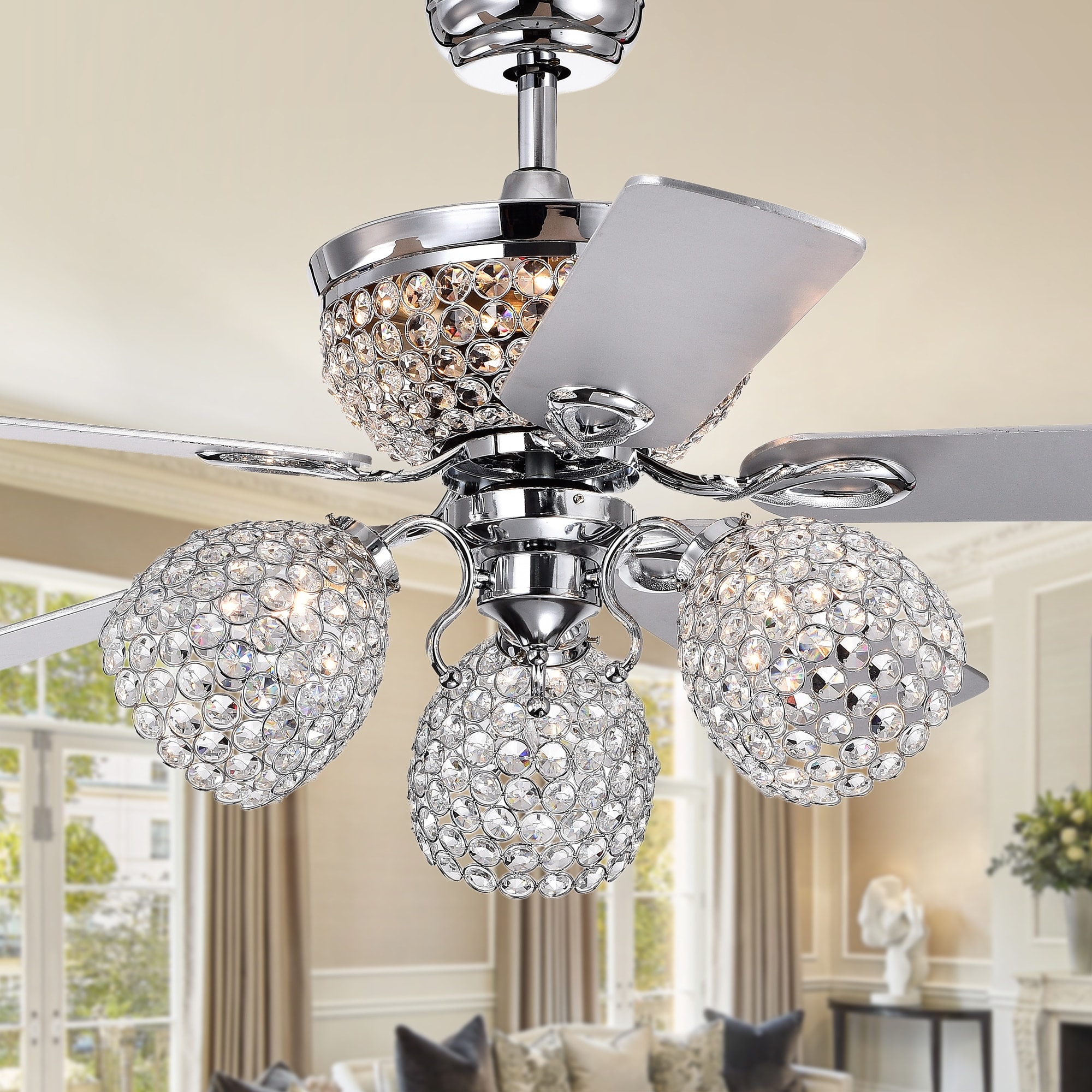 Warehouse of Tiffany Jasper Silver 52-inch Lighted Crystal Ceiling Fan - 52 W x 22.52 H - Ø 52 x H 22.52