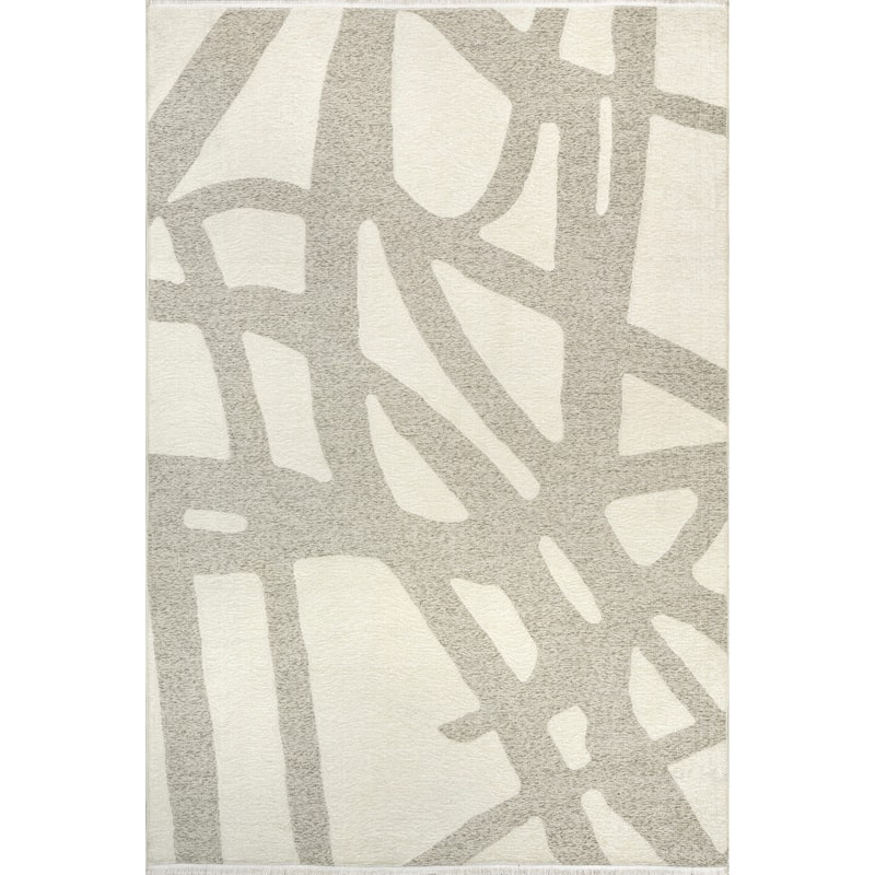 Cream Claude Abstract Fringed Reversible Machine Washable Area Rug
