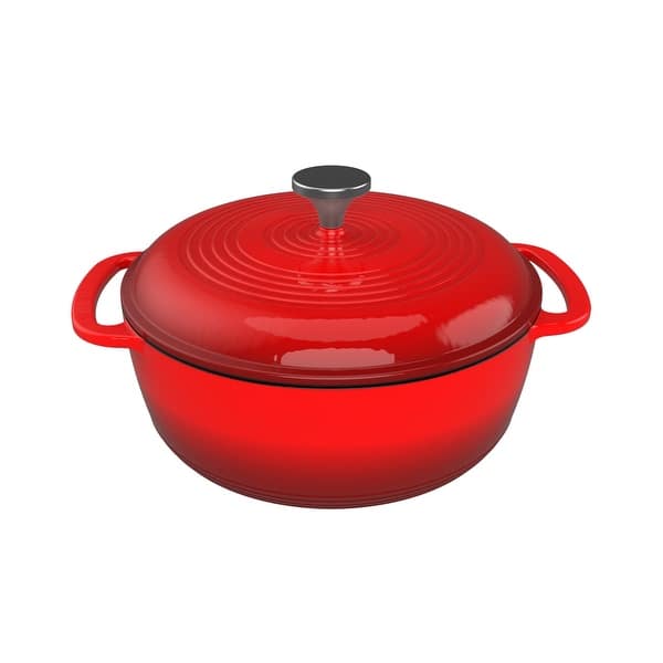 slide 2 of 9, Cast Iron Dutch Oven with Lid - Enamel Pot - Stovetop and Oven Cookware by Classic Cuisine (Red) 6-Quart