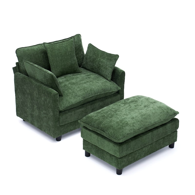 39.4" Modern Accent Chair with Ottoman, Living Room Club Chair Chenille Upholstered Armchair, Reading Chair for Bedroom