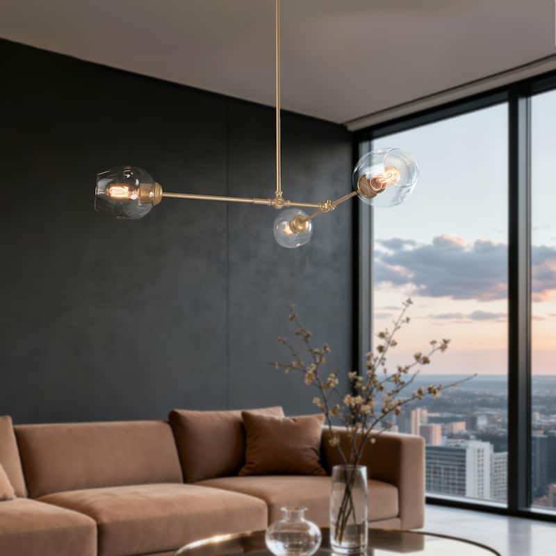 Mid-Century Modern 3-Light Gold Chandelier Island Light for Dining Room - Light Gold - 31.5"W x 29.5"H