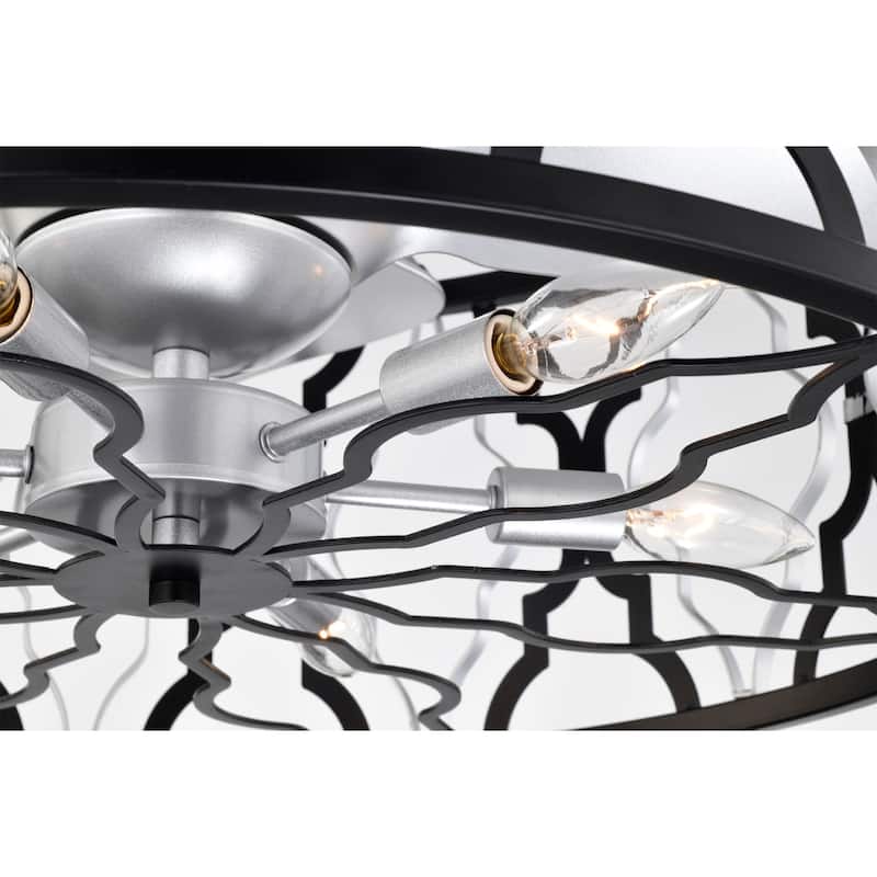 24-inch Silver and Matte Black 6 Lights 3 Blades Lighted Ceiling Fan with Remote