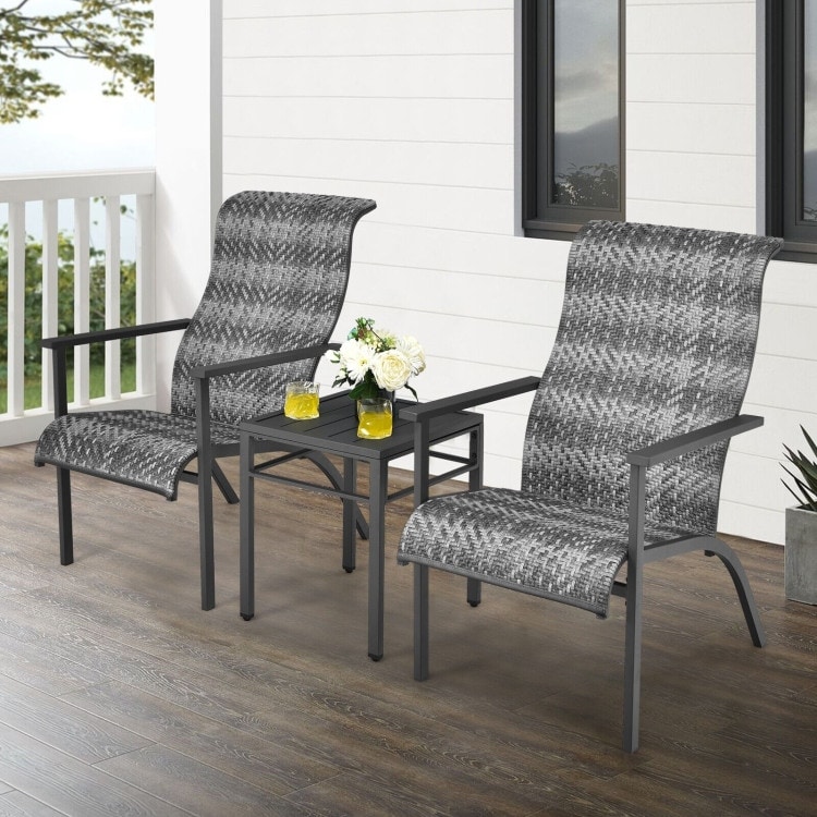 3 Pieces Patio Rattan Bistro Set with High Backrest and Armrest 17
