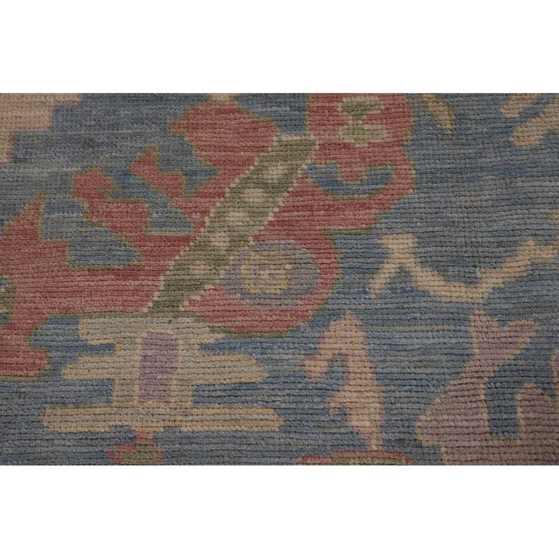 Blue Oushak Vegetable Dye Area Rug Hand-Knotted Wool Carpet - 9'0" x 12'2"