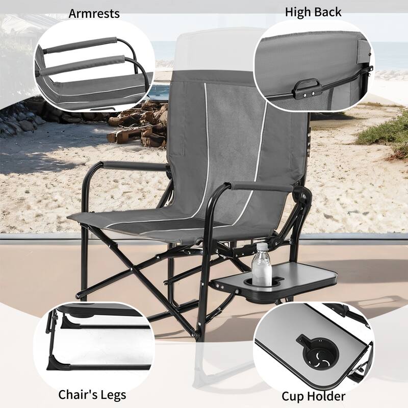 Oversized Portable Folding Camping Chair with Side Table and Pocket