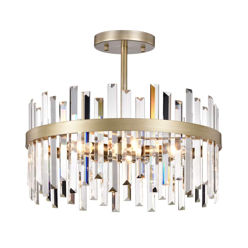 Casandra Brushed Silver-ish Champagne Drum Crystal Prism Flush Mount - 18.5 inches in diameter x 16 inches H