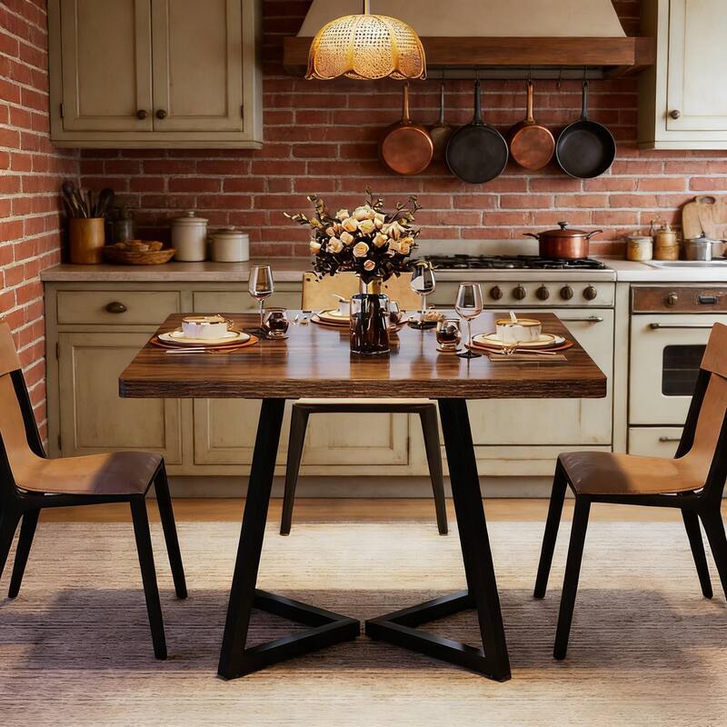 Vintage Square Dining Table,Wood Kitchen Table,Classic Design Dining Table - Brown