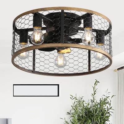 20" Caged Ceiling Fan 5 Pieces Lights Kit, Remote Control,Matte Black - 20 Inch Caged Fan Light
