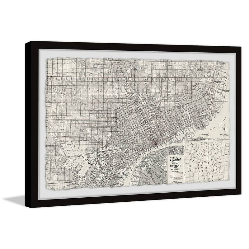 'Vintage Detroit Map' Framed Painting Print