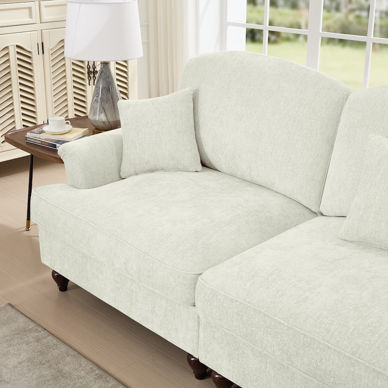 Mid-Century 2-Seat Sofa Couch with Flared Arms & Removable Ruffled Skirts, Retro Chenille Upholstered Loveseat for Living Room