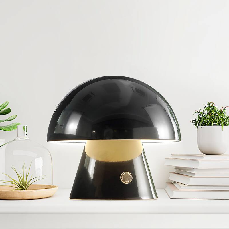 Alyson 7" Contemporary Bohemian Rechargeable/Cordless Iron Integrated LED Mushroom Table Lamp, by JONATHAN Y - Black