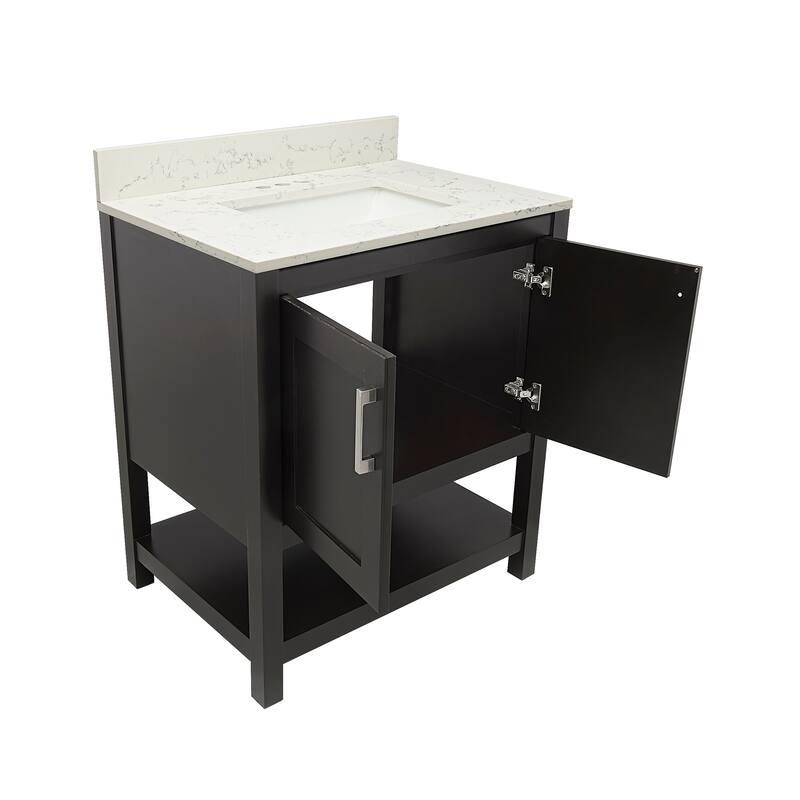 Taos 31" Bathroom Vanity with Cultured Marble Vanity Top Sink in White with White Basin