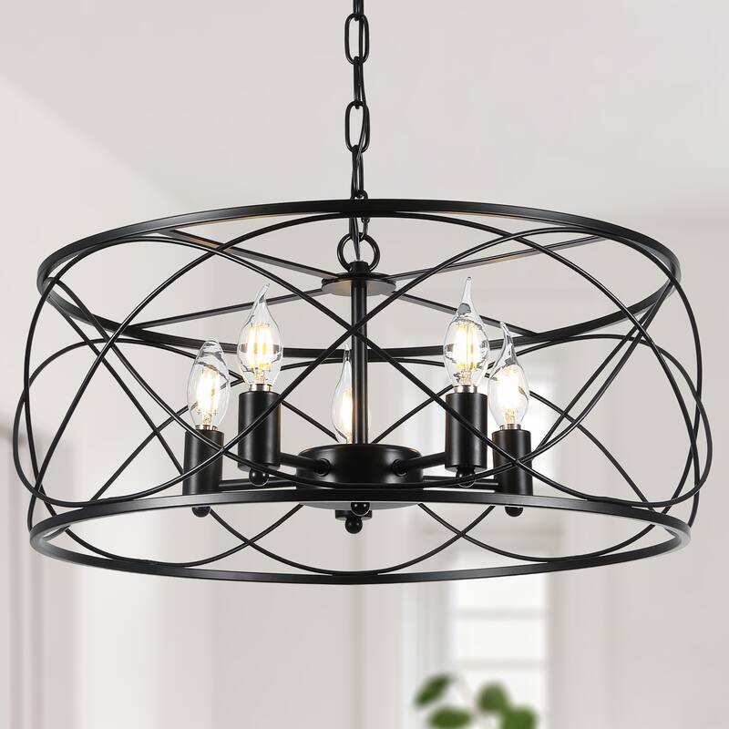 Bella Depot 20" Industrial Black Caged Dimmable Chandelier 5-Light Adjustable Pendant Light for Kitchen Island, Hallway
