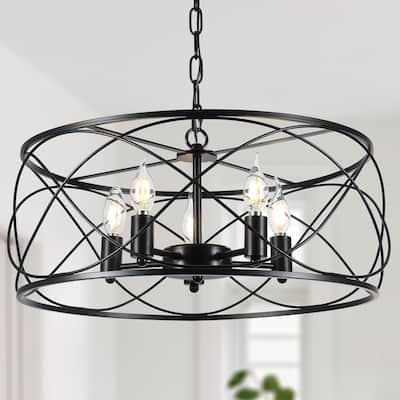 Bella Depot 20" Industrial Black Caged Dimmable Chandelier 5-Light Adjustable Pendant Light for Kitchen Island, Hallway