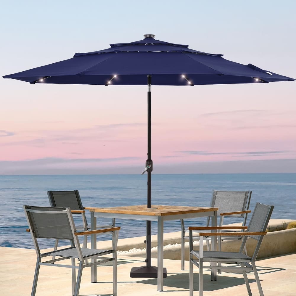 LIVOOSUN LED 10FT LED 3-layer Patio Umbrella with UPF50+, Tilt Function, and Wind-Resistant Design——Experience Outdoor Comfort