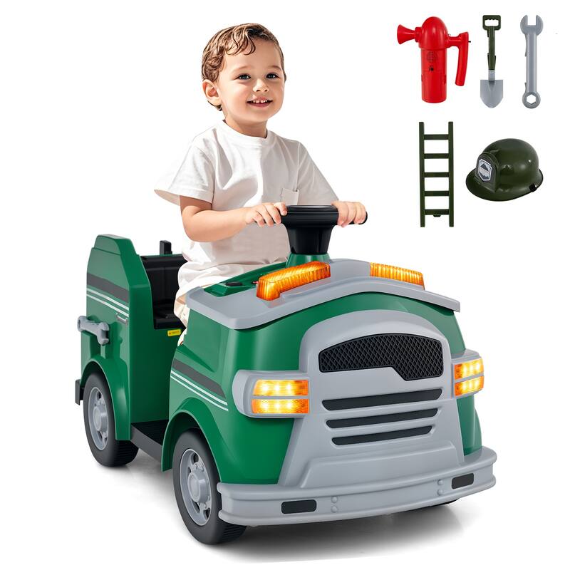 12V Kids Electric Ride On Car with Steering Wheel, Pedal, Music, Safety Belt and Toy Accessories - 19" × 34" × 20.5" - Green