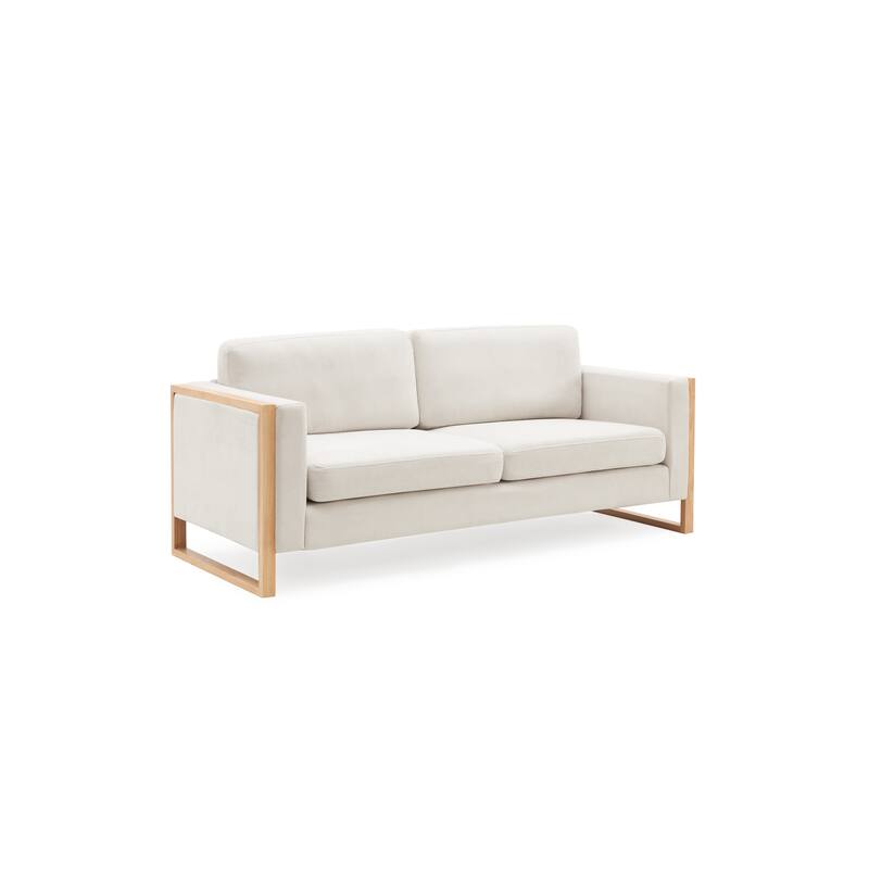 Modern Upholstered 3-Seater Sofa, Straight-Row Sofa with Square Arms, Lounge Sofa with Solid Wood Legs for Living Rooms