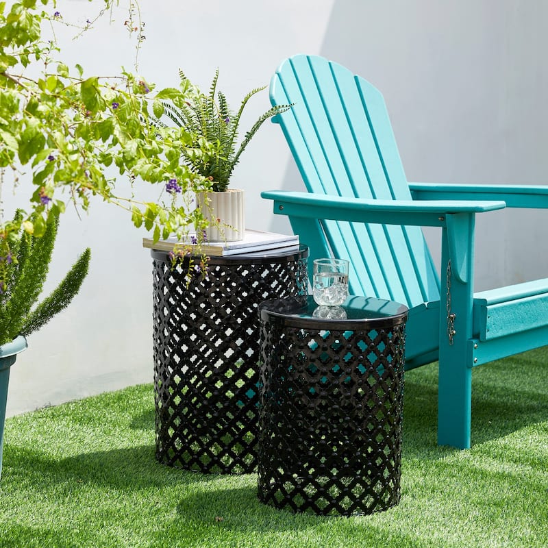 Glitzhome Set of 2 Multi-functional Metal Garden Stool Outdoor Table