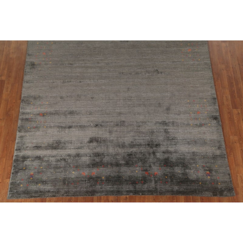 Dark Gray & Green Gabbeh Oriental Area Rug Hand-Knotted Wool Carpet - 7'11" x 9'10"