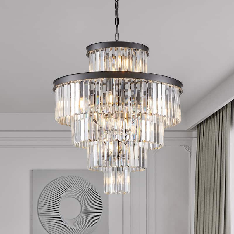 24" 15-Light Black Crystal Chandelier - 5 Tier - Living Dining Entryway(Bulb Not Included) - Black