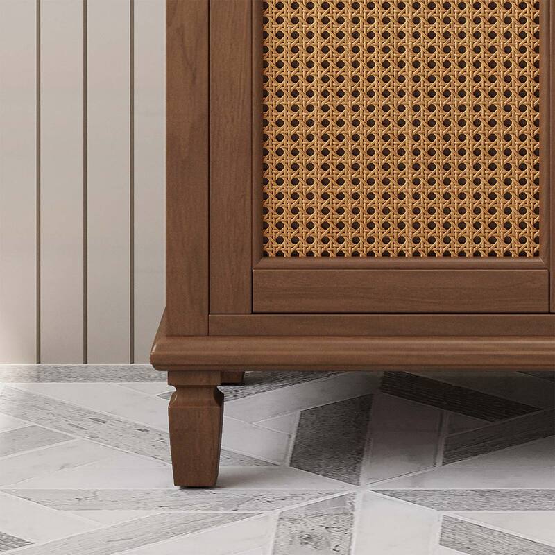 36 Inch Rattan Bathroom Vanity with Ceramic Sink,Modern Design with 2 Soft Close Doors and 3 Drawers