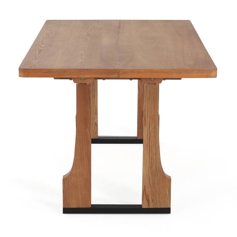 63" Farmhouse Rectangular Wooden Dining Table with Double Pedestal Base