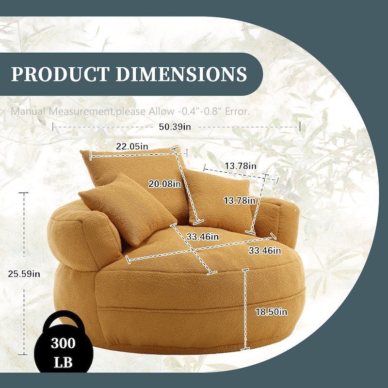 Boucle Upholstered Tufted Barrel Accent Living Room Chair With Toss Pillows