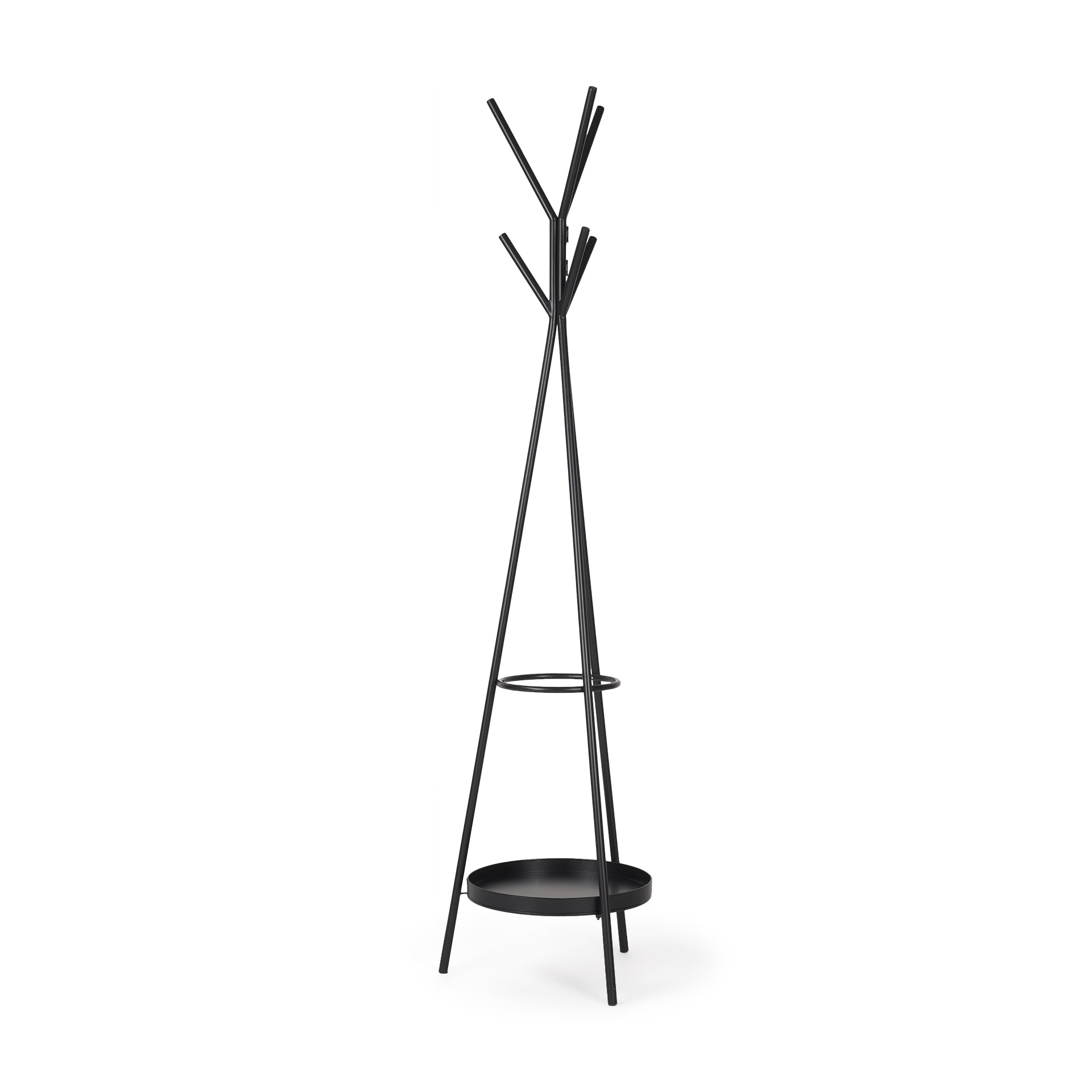 Mercana Everett Matte Black Metal w/ Two Metal Shelves Coat Rack - 17.0L x 17.0W x 71.0H