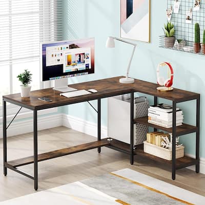 L Shaped Desk, Reversible Computer Desk Gaming Desk for Home Office Workstation, Rustic Brown
