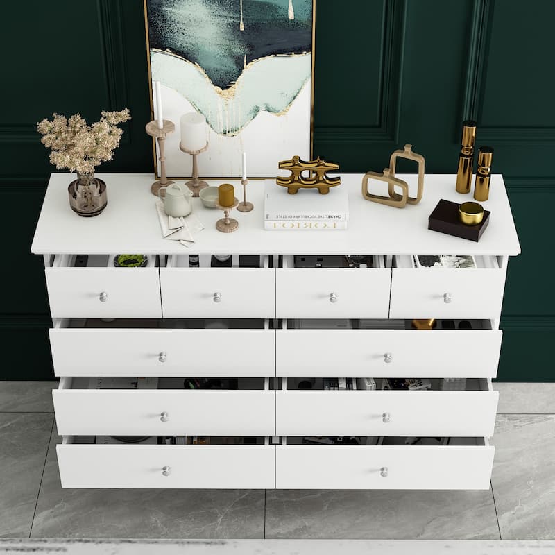 55.1" Wide Double Bedroom Dresser with Storage Drawers