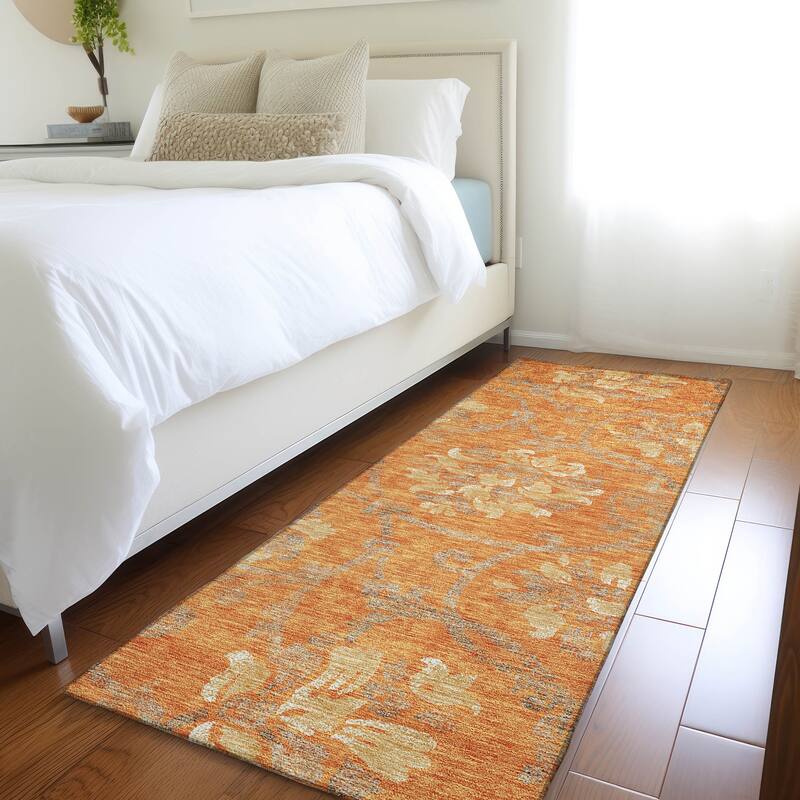 Machine Washable Indoor/ Outdoor Chantille Scroll Floral Rug