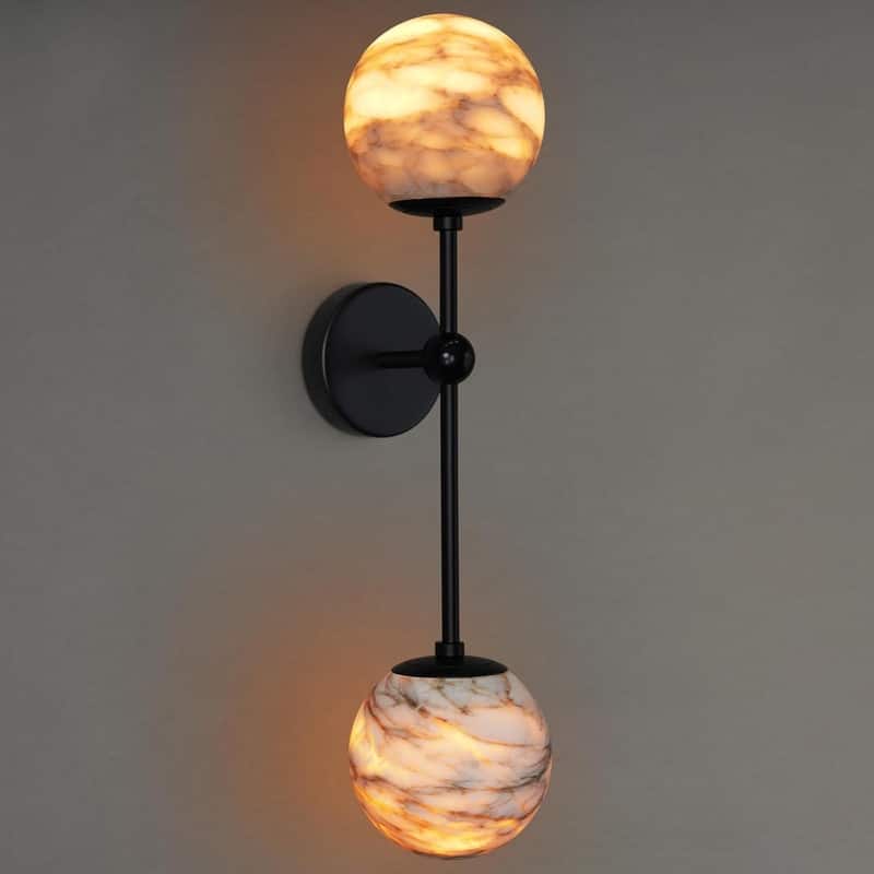 KAYLA Anjely Modern 25" Alabaster Wall Sconce, 1-Light Dimmable Wall Light with Brass Base, G9 LED Bulbs Included - Black