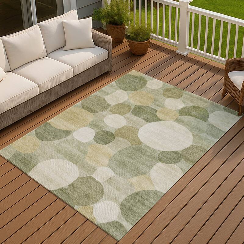 Machine Washable Indoor/ Outdoor Modern Circy Chantille Rug - Sage - 10' x 14'