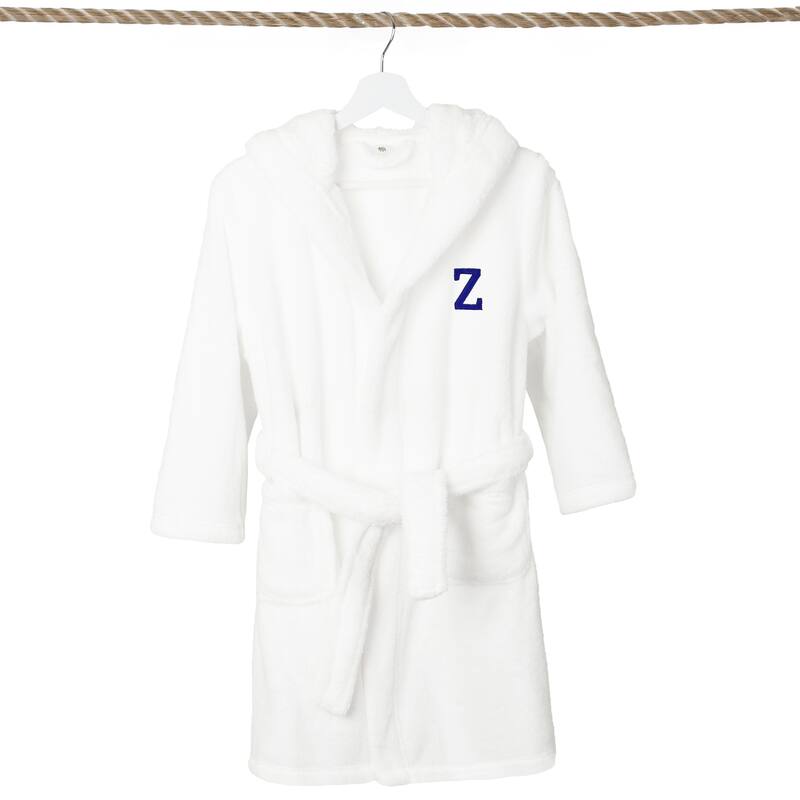 Sweet Kids 100% Polyester SUPER PLUSH Double Brushed Hooded Bathrobe with Navy Bookman Monogram