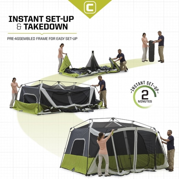 CORE 10 Person Instant Cabin Tent with Screen Room Bed Bath