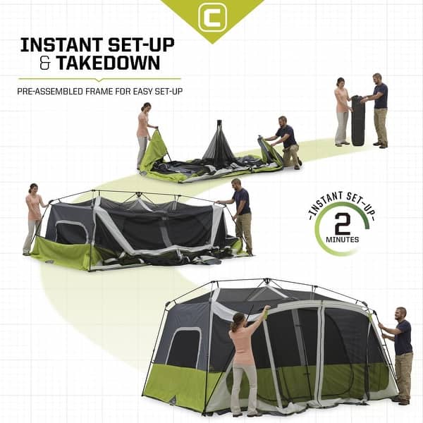 CORE 10 Person Instant Cabin Tent with Screen Room - Bed Bath