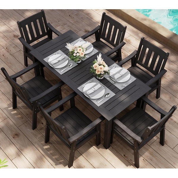 WINSOON 7-Piece HIPS All Weather Outdoor Patio Dining Sets with Umbrella Hole& Aluminum Frame,1-Table 6-Chairs