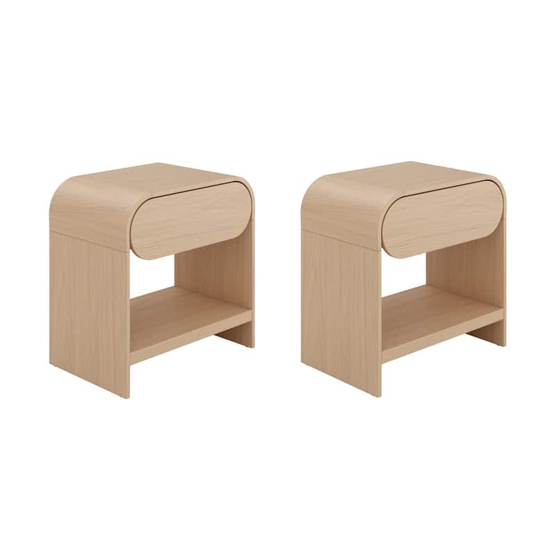 Iris Mid-Century Modern Nightstand with Drawer, Wooden Bedside Table for Bedroom or Living Room with Rounded Silhouette